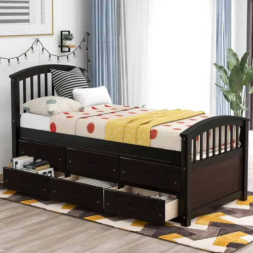 Miniatura 13 de Harper & Bright Designs Base de cama de plataforma individual con 6 cajones de almacenamiento, sofá cama individual con almacenamiento, cama capitán