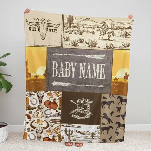 Miniatura 8 de Mantas de bebé occidentales - Mantas personalizadas y de forro polar personalizadas para niños y niñas, 3 tamaños para hijo y hija recién nacidos