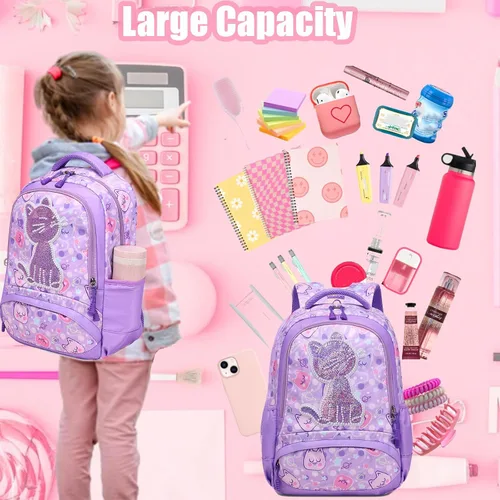 Miniatura 6 de Mochila de escuela primaria para niñas con lonchera, mochila de regreso a clases
