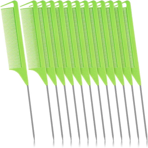 Miniatura 11 de Patelai Peine de cola de rata para separar, trenzar, fibra de carbono, resistente al calor, peine de acero inoxidable para prensar, burlas, Negro