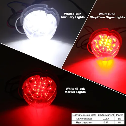 Miniatura 2 de 2 piezas de luces de señalización y marcador de doble revolución en rojo y blanco con 17 luces LED de sandía, lentes transparentes y bisel de acero