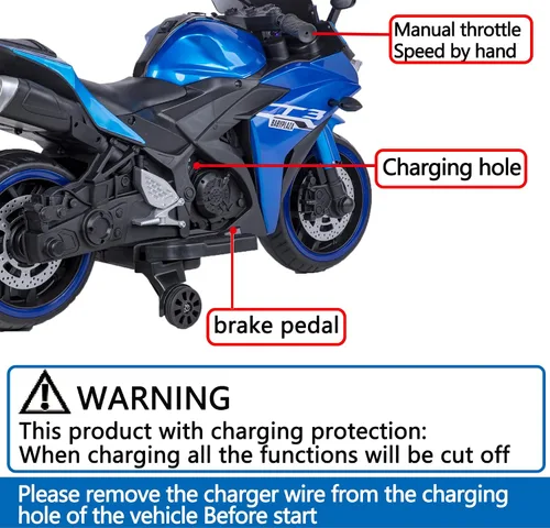 Miniatura 7 de TAMCO - Motocicleta para niños, motocicleta de 12 V con carreras de mano, freno de pie, rueda ligera, juguetes para niños, bicicleta eléctrica
