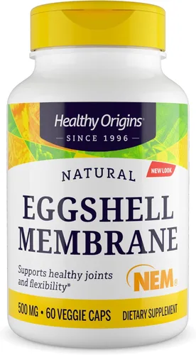 Healthy Origins Membrana de cáscara de huevo de 500 mg (NEM, sin OMG, sin gluten, soporte para las articulaciones), 60 cápsulas vegetales