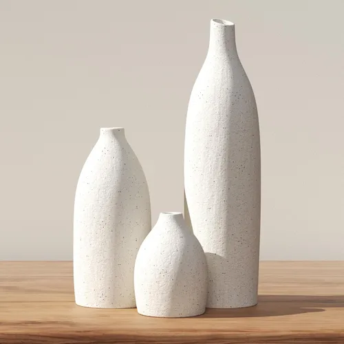 Juego de 3 jarrones de arcilla mate con acabado floral minimalista nórdico moderno, jarrones de cerámica decorativos para decoración de mesa del