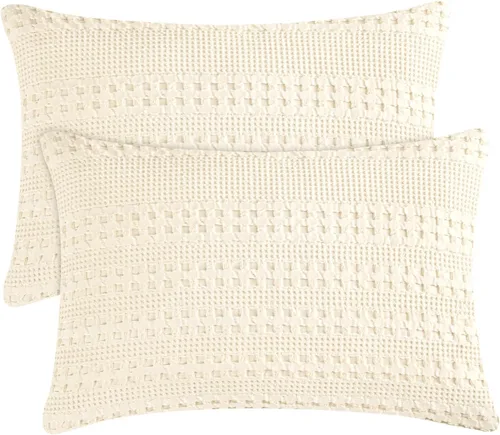 Miniatura 62 de PHF Fundas de almohada con tejido de gofre de 24" x 24", paquete de 2, funda de almohada cuadrada 100% algodón para decoración de ropa de cama, sin