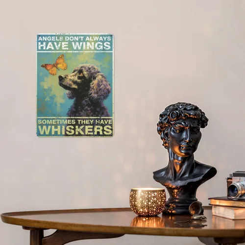 Miniatura 3 de Póster de pared vintage, placa de metal, ángeles no siempre tienen alas a veces tienen bigotes, póster de pared de metal caniche, placas de ángel