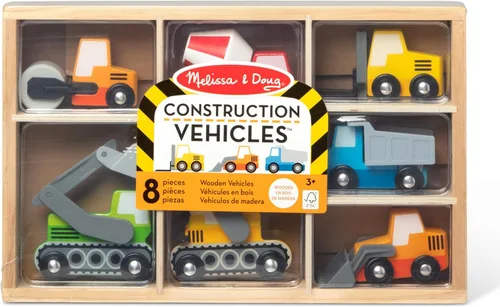 Miniatura 3 de Melissa & Doug – de madera de construcción sitio Vehículos con bandeja de almacenamiento de madera (8 Pcs)