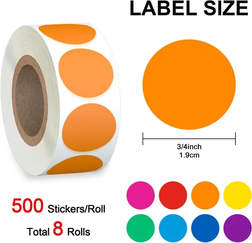 Miniatura 2 de Misofuki 4000 PCS Calcomanías de Precio de Venta de Garaje de 3/4" en Rollos para Oficina Aula Estudiante, 8 Colores Calcomanías de Precio de Venta