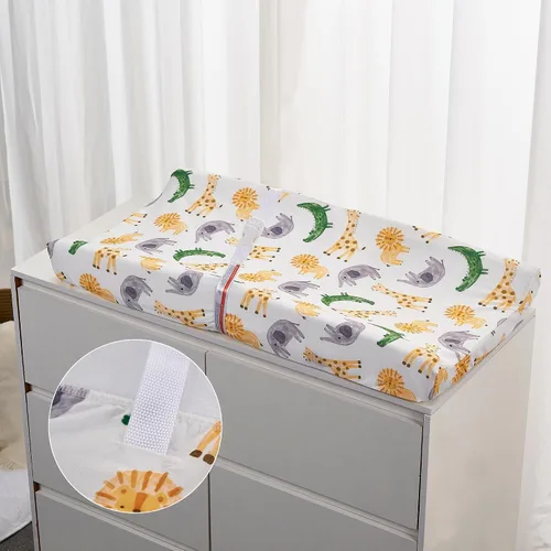 Miniatura 3 de TILLYOU Funda para Cambiador de Bebé, Cubierta de Mesa Cambiadora para Niñas y Niños, Ultra Suave y Transpirable, Paquete de 2 Estepa Africana y Gris
