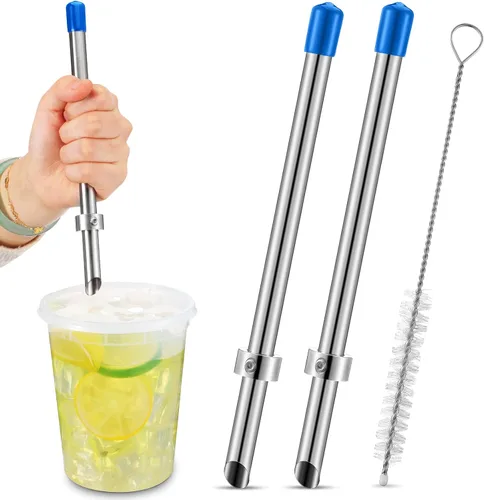 Miniatura 11 de Lasnten Paquete de 2 perforadores de paja para tapas de plástico, vasos de limonada, herramientas de perforación de acero inoxidable para bebidas