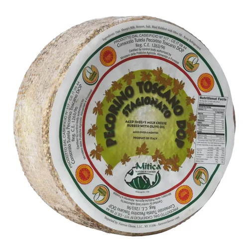 Pecorino Toscano Stagionato DOP Queso envejecido 120 días - Importado de Toscana, Italia - Rueda entera de 3.lb (3.1 lbs)