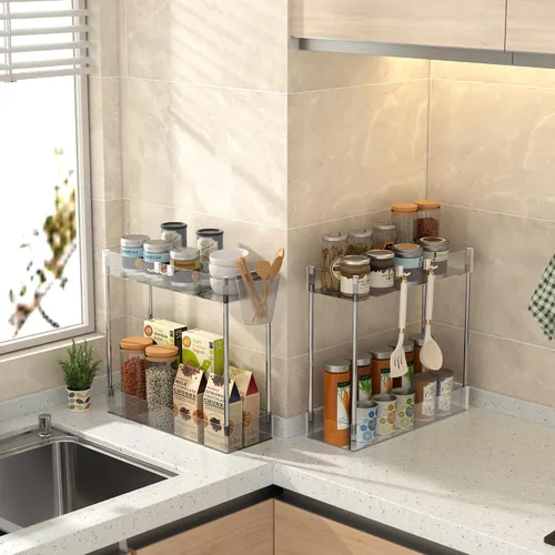 Miniatura 7 de VECELO Carrito rodante de acrílico de 3 niveles, carrito utilitario para almacenamiento de cocina, estantes móviles organizadores deslizables con 2