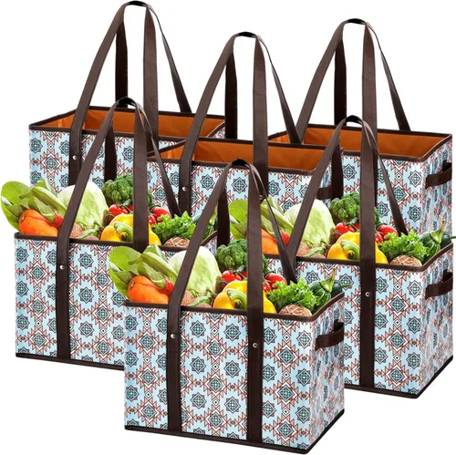 Miniatura 14 de Foraineam Juego de bolsas reutilizables para comestibles, bolsas de compras plegables y resistentes con fondo reforzado Follaje vibrante/paquete de 3