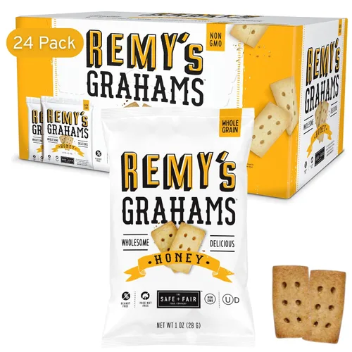 Miniatura 4 de Safe + Fair Remy's Cinnamon Grahams 24 unidades – Snacks saludables integrales – Golosinas integrales de tamaño bocado – Bolsas de una sola porción