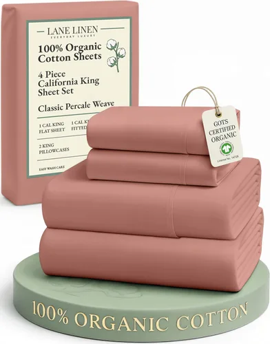 Miniatura 180 de LANE LINEN Sábanas 100% algodón orgánico para cama tamaño King, sábanas de percal suave, transpirables, de lujo, estilo hotelero, lavables a 09