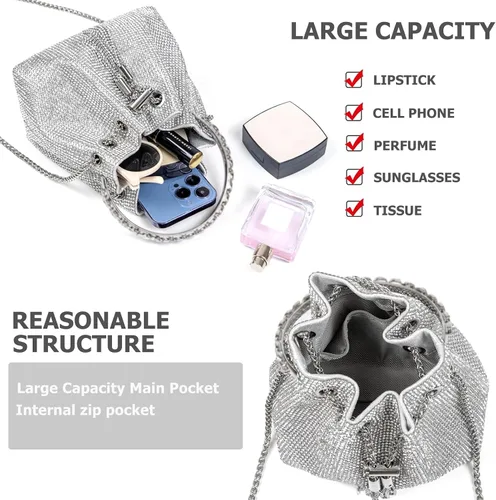 Miniatura 4 de Bolso de mano con cristales brillantes y diamantes de imitación para mujer, bolso de noche con brillo, bandolera para fiesta de boda, graduación