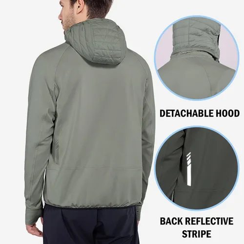 Miniatura 2 de BALEAF Men's Running Jacket Lightweight Thumble Hole Warm Up Puffer Jacket Hybrid Thermal Coat Insulated Hiking Golf