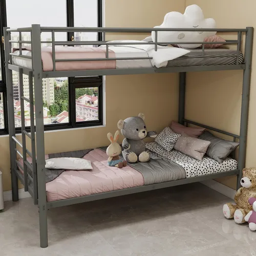 Miniatura 4 de Anwick Litera de tamaño individual sobre individual, marco de cama de metal resistente para niños, niñas, adolescentes y adultos, 2 escaleras Negro 1