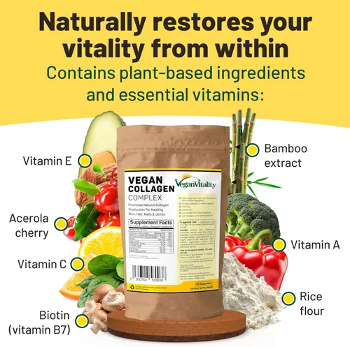 Miniatura 5 de Suplementos veganos de colágeno con biotina para cabello, piel, uñas y articulaciones, suministro de 2 meses. Suplemento vegano de colágeno a base