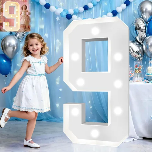 Miniatura 54 de Pooqla Letras de marquesina iluminadas de 3 pies, letras de marquesina con luz LED blanca fría y blanca cálida, letras de mosaico gigante para Letra