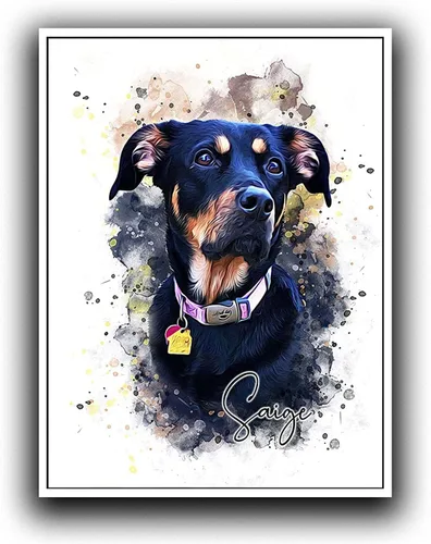 Miniatura 9 de Pintura de acuarela personalizada con retrato de perro y gato, impresiones en lienzo enmarcadas con tus fotos, arte de pared para decoración