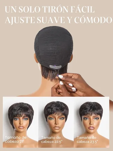Miniatura 5 de Luvme Hair Ultra Confortable, de Colocación Rápida y Fácil, Corte Pixie Corto con Flequillo de 12.7 cm, con Tapa de Algodón Amistosa con la Piel