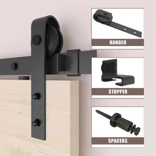 Miniatura 2 de Kit de herrajes para puerta de granero de 5 pies, juego de herrajes modulares resistentes para puertas interiores y exteriores