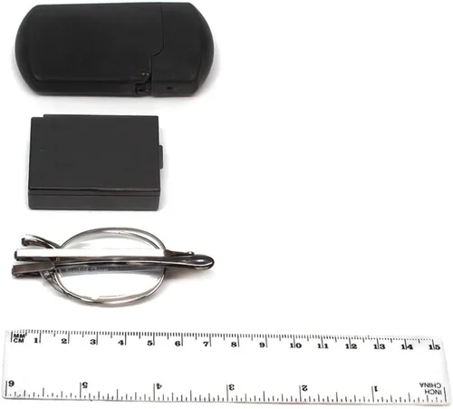 Miniatura 4 de Calabria Gafas de lectura plegables con especificaciones plateadas, lectores de bolsillo plegables para hombres y mujeres, estuche rígido negro