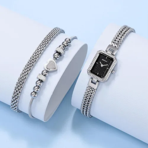 Miniatura 4 de BERNY Relojes de Plata para Mujeres Damas Conjunto de Reloj de Pulsera y Pulsera Delicado Reloj de Pulsera de Cuarzo Premium con Acentos de Cristal