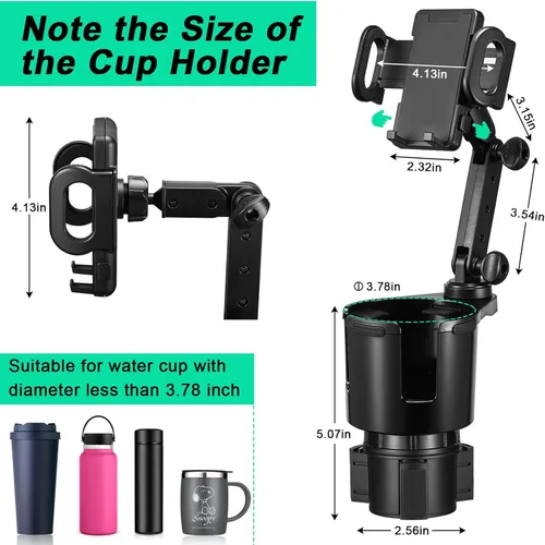 Miniatura 3 de This Hill Expansor de portavasos para automóvil, base ajustable con soporte para teléfono, rotación de 360°, soporte para teléfono celular