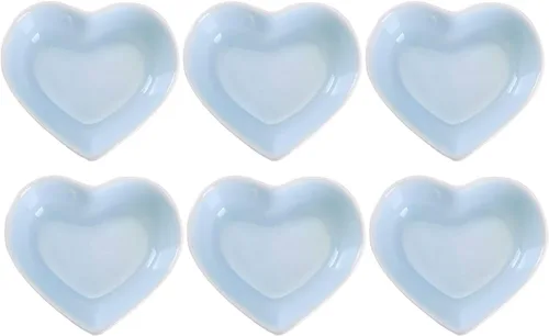 WHJY Blue Love - Cuenco lateral de cerámica azul en forma de corazón, cuenco lateral de porcelana contemporánea, platos para condimentos, platos