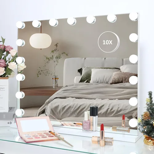 Miniatura 8 de HOMPEN Hollywood Vanity Mirror Makeup Mirror with Lights, Touch Screen, 3 Color Modes Frameless Tabletop Mirror with 17 Dimmable Bulbs, Green