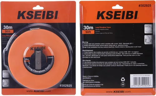Miniatura 8 de KSEIBI 302910 cinta métrica de fibra de vidrio larga con impresión doble cara en pulgadas/métrica para trabajo de construcción (66 pies / 20 m)