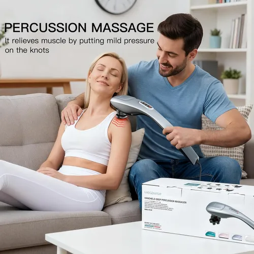 Miniatura 6 de MEGAWISE Masajeador de cuello de mano de tejido profundo para hombros, cintura, piernas, 3600 RPM potente motor eléctrico masajeador de cuello con 5