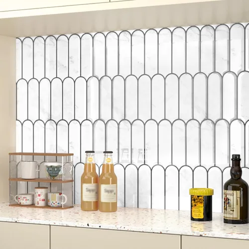 Miniatura 11 de Wallercity Azulejos hexagonales de metro negro para salpicaduras para salpicaduras de mármol en muro para cocina, 10 hojas de azulejos de pared