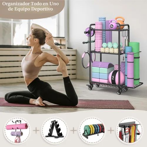 Miniatura 2 de Estante multifuncional de almacenamiento para gimnasio en casa, estante de almacenamiento de esterilla de yoga, estante de pesas para mancuernas
