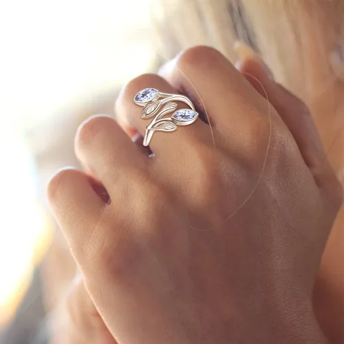 Miniatura 6 de PRAYMOS Anillos de hoja para mujer, plata de ley 925, anillo de piedra lunar abierto ajustable, anillos de compromiso y boda