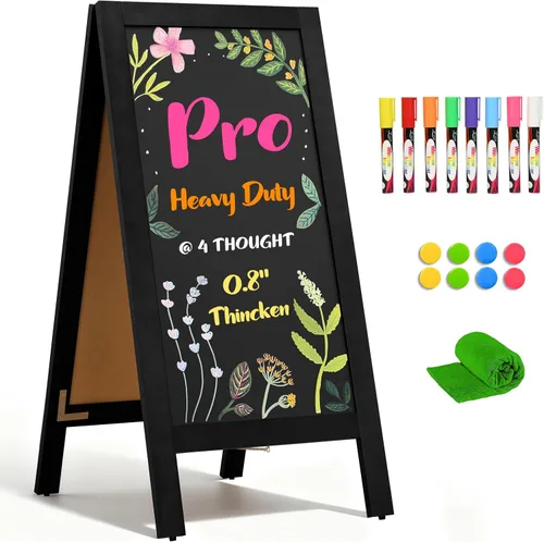 Miniatura 16 de 4 THOUGHT Pizarra magnética de doble cara en forma de A de 40"x20", tablero de sándwich independiente de madera de pino macizo para restaurantes