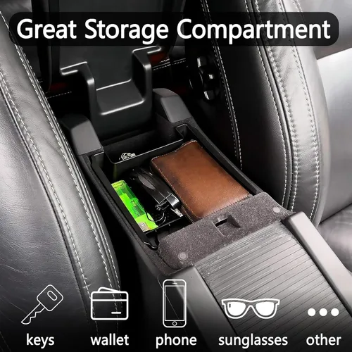 Miniatura 7 de Caja de almacenamiento negra con reposabrazos para consola central, bandeja de teléfono con alfombrilla y logotipo para Volvo S60 S60L V60 XC60