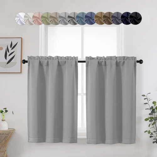 Miniatura 19 de Aqua Cafe - Juego de 2 paneles de cortinas opacas de 24 pulgadas de largo, con aislamiento térmico suave y sólido, para ventanas de baño, sótano