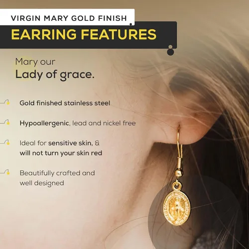 Miniatura 2 de Juego de aretes de medalla milagrosa católica, aretes de medalla de Virgen María, ovalados y círculos, para hombre, acero inoxidable virgen María