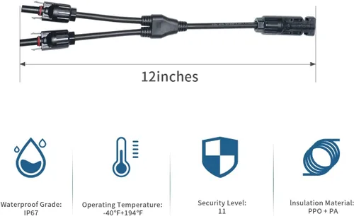 Miniatura 6 de ELFCULB 1 par de conectores de panel solar, 1 pie de cable adaptador paralelo de rama en Y, 1 macho a 2 hembras (M/FF) y 1 hembra a 2 machos (F/MM)