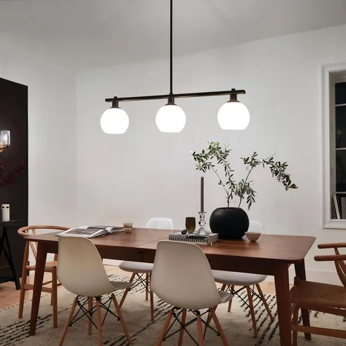 Iluminación de isla de cocina, 3 luces, lámparas colgantes lineales con pantallas de vidrio de leche, candelabros negros de granja para comedor