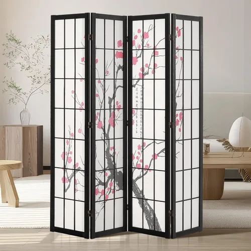 VEVOR Divisor de habitación, pantalla japonesa de 4 paneles, pantalla de privacidad plegable de madera para interiores, divisores de decoración