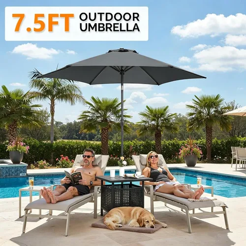 Miniatura 6 de VINGLI Outdoor Side Table with 7.5ft Patio Umbrella, Small Patio Table with 1.57" Umbrella Hole, Adjustable Height & Angle Cantilever Umbrella for