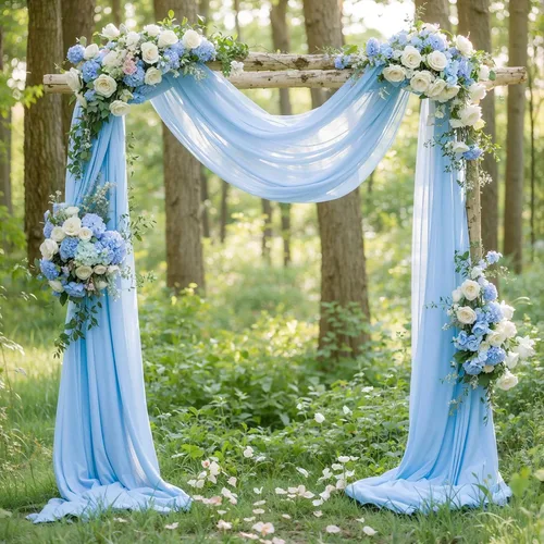 Miniatura 4 de Tela drapeada para arco de boda, 2 paneles de 18 pies, cortina de telón de fondo transparente azul bebé, cortina de gasa para boda, arco, ceremonia