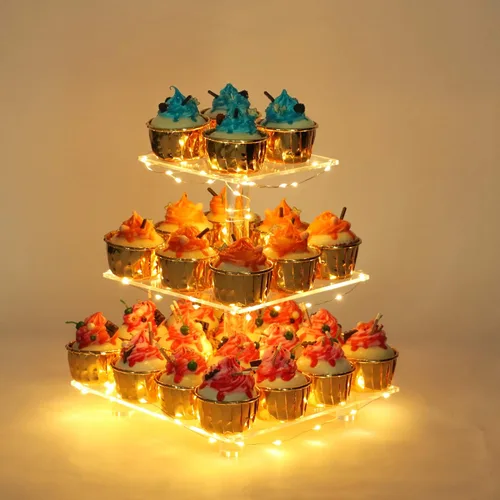 Miniatura 17 de YestBuy Soporte de Cupcakes Acrílico de 4 Niveles Soporte de Pasteles para Té de la Tarde Soporte Grande para Cupcakes Torre de Cupcakes Soporte Azul
