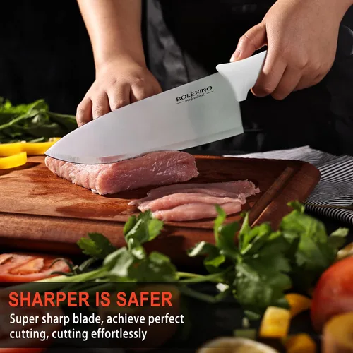 Miniatura 4 de Cuchillo de chef japonés de acero inoxidable de alto carbono de 8 pulgadas, cuchillo de cocina profesional extra afilado y ancho con mango Blanco
