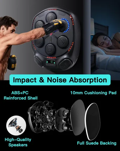 Miniatura 6 de shroop Máquina de Boxeo Musical para Adultos y Niños — Entrenador de Golpes Interactivo Bluetooth Montado en Pared, Alta Sensibilidad, Adaptación al