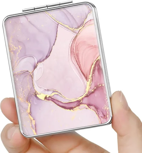 Miniatura 18 de Espejo de bolsillo, pequeño espejo de viaje con aumento, espejo cosmético portátil de doble cara con aumento para uso diario (2 flores)